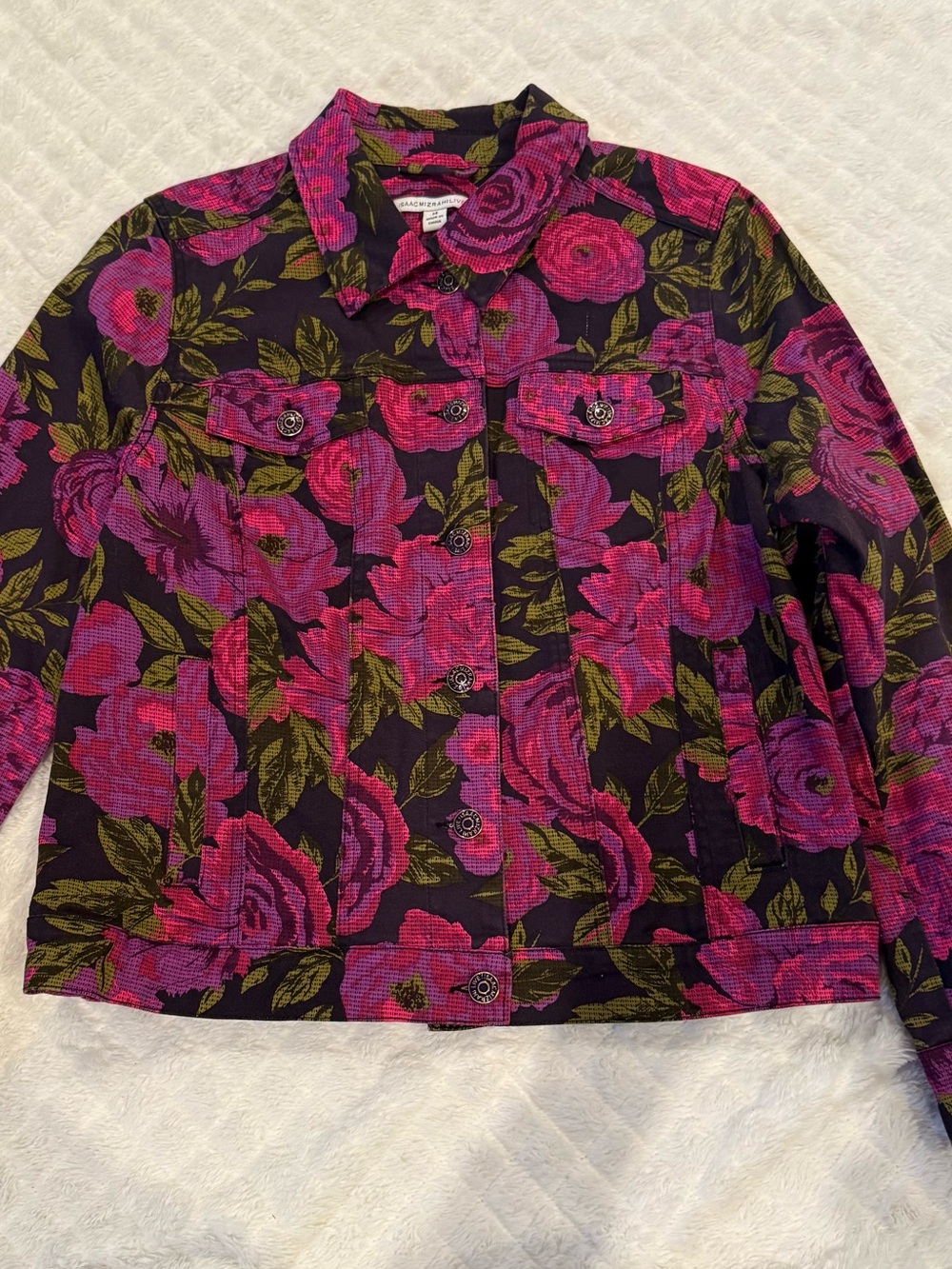 Isaac Mizrahi Black Jacket with Pink Floral Print